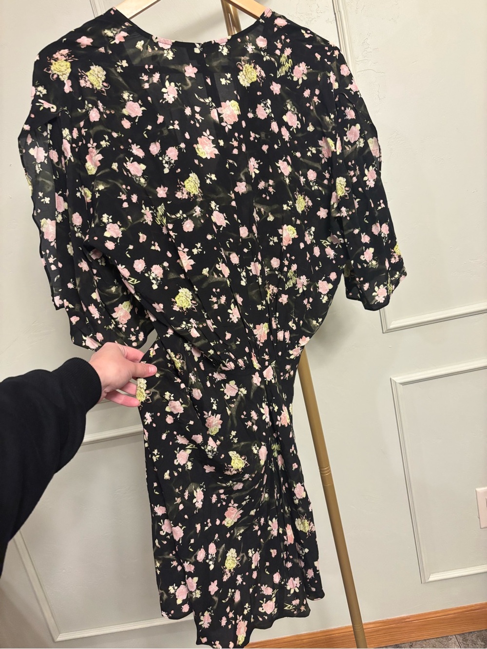 Zadig & Voltaire Mini Dress Black Floral Twist-Front MSRP $398 - Picture 4 of 6